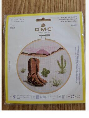 DMC Stitch Kit Cactus Western Cowboy Boots 6" Loop Thread & Needle included